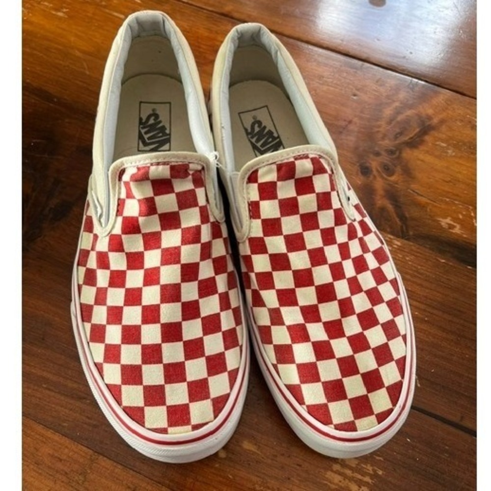 Vans Classic Slip-On Shoes Mens 11 Red White Checkerboard Canvas Skateboard
